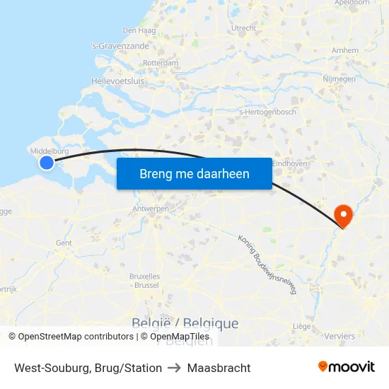 West-Souburg, Brug/Station to Maasbracht map