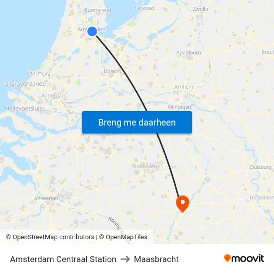 Amsterdam Centraal Station to Maasbracht map
