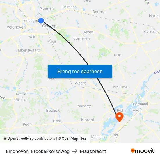Eindhoven, Broekakkerseweg to Maasbracht map