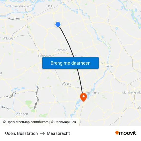 Uden, Busstation to Maasbracht map