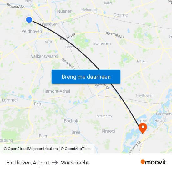 Eindhoven, Airport to Maasbracht map