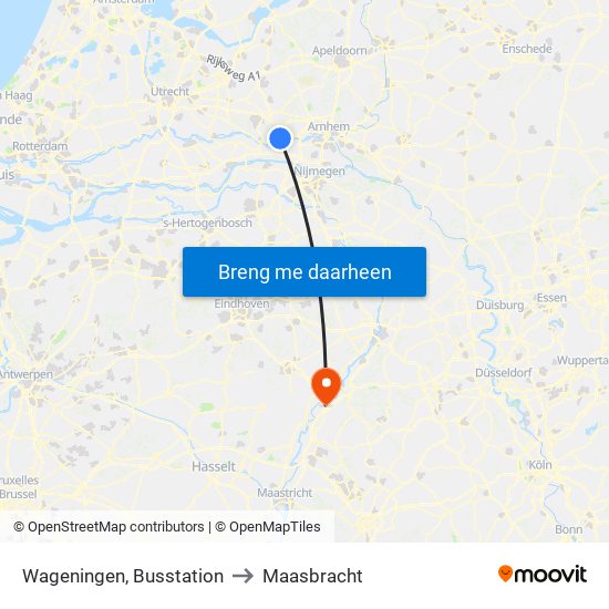 Wageningen, Busstation to Maasbracht map