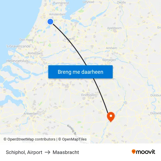 Schiphol, Airport to Maasbracht map