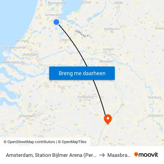 Amsterdam, Station Bijlmer Arena (Perron J) to Maasbracht map