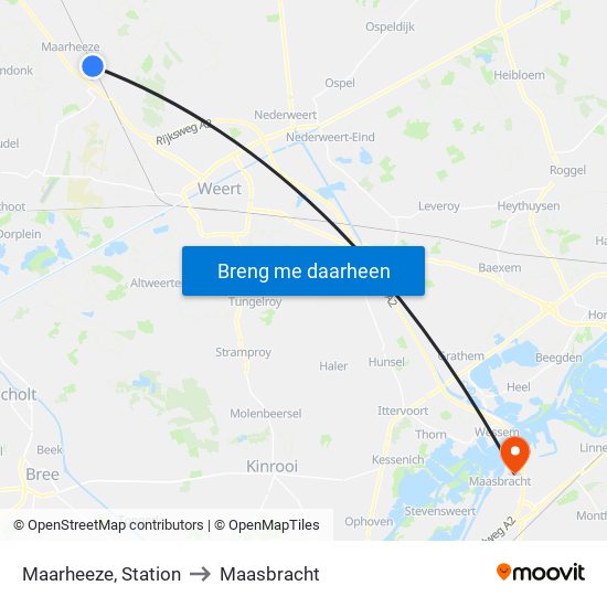 Maarheeze, Station to Maasbracht map