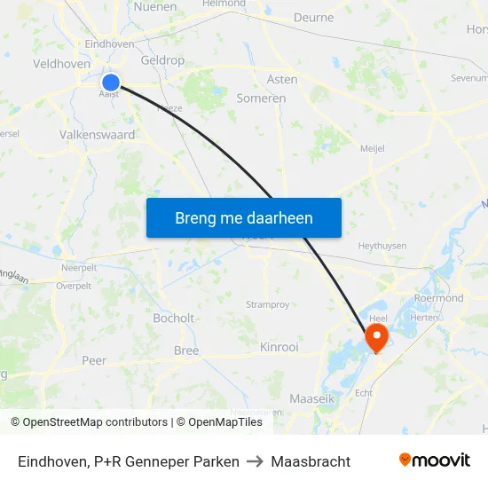 Eindhoven, P+R Genneper Parken to Maasbracht map