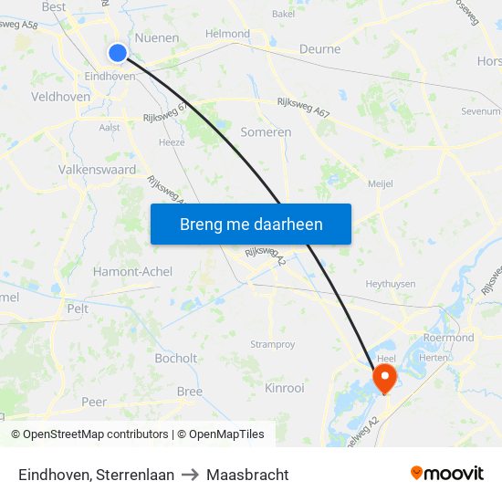 Eindhoven, Sterrenlaan to Maasbracht map