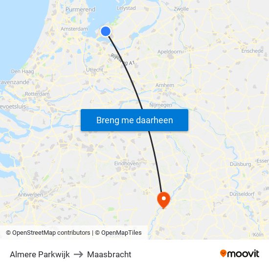 Almere Parkwijk to Maasbracht map