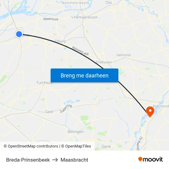 Breda-Prinsenbeek to Maasbracht map