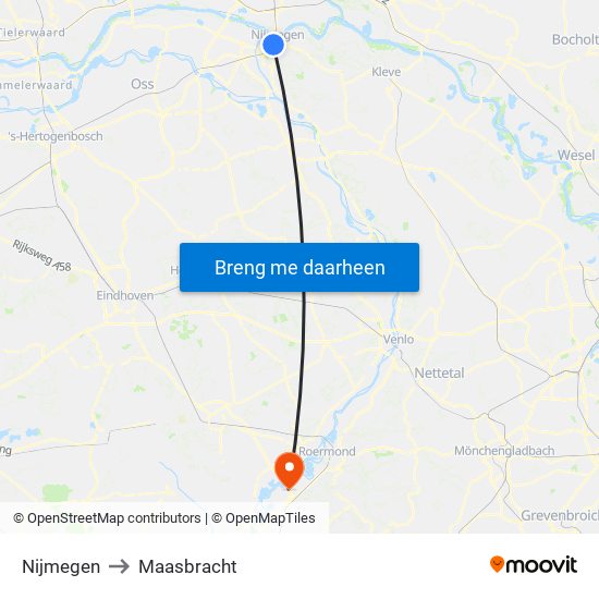 Nijmegen to Maasbracht map