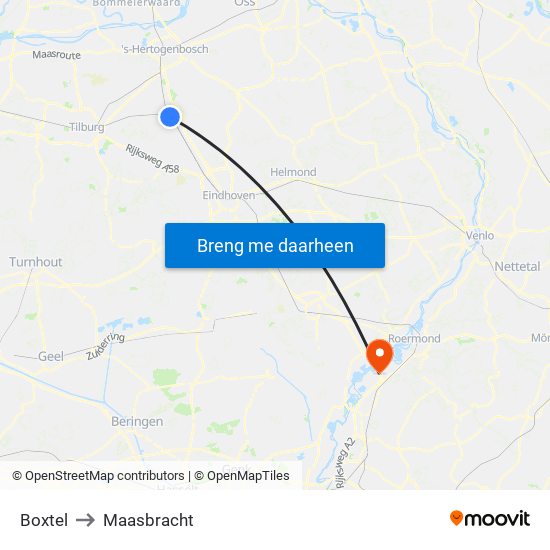 Boxtel to Maasbracht map