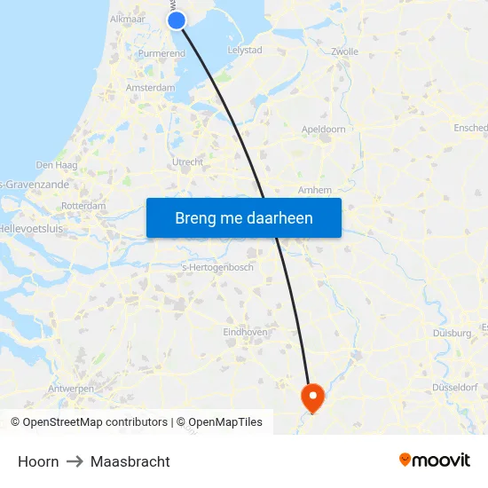 Hoorn to Maasbracht map