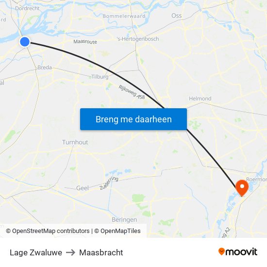 Lage Zwaluwe to Maasbracht map