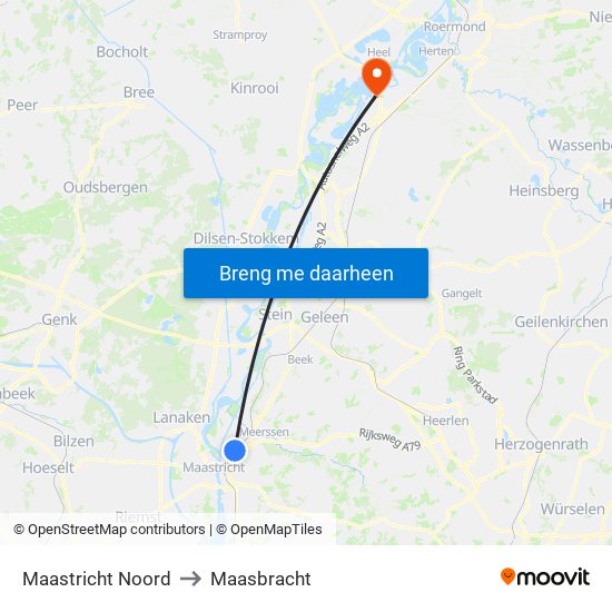 Maastricht Noord to Maasbracht map