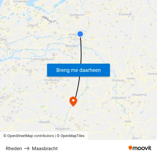 Rheden to Maasbracht map