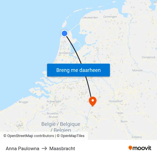 Anna Paulowna to Maasbracht map