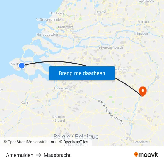 Arnemuiden to Maasbracht map