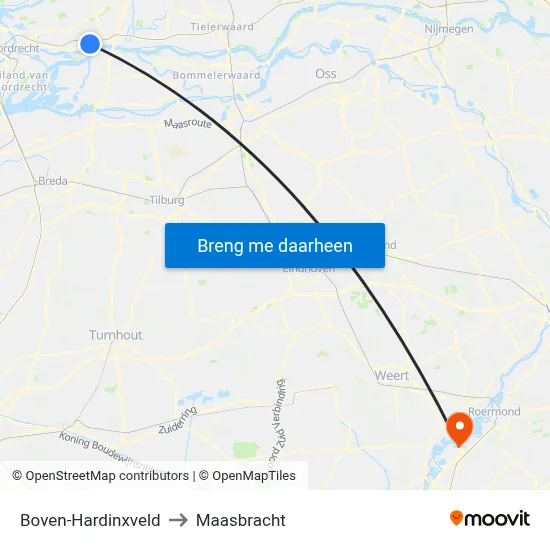Boven-Hardinxveld to Maasbracht map