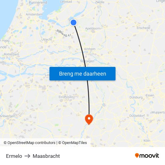 Ermelo to Maasbracht map