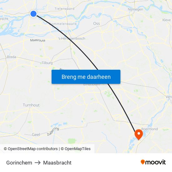 Gorinchem to Maasbracht map