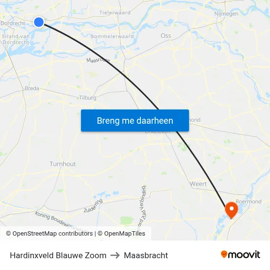 Hardinxveld Blauwe Zoom to Maasbracht map