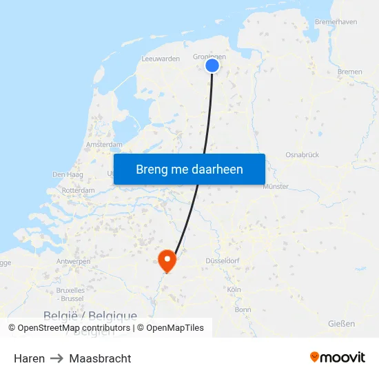 Haren to Maasbracht map