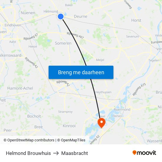 Helmond Brouwhuis to Maasbracht map