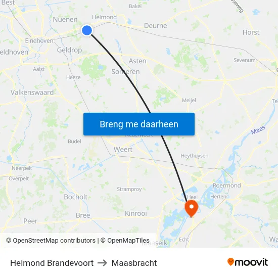 Helmond Brandevoort to Maasbracht map
