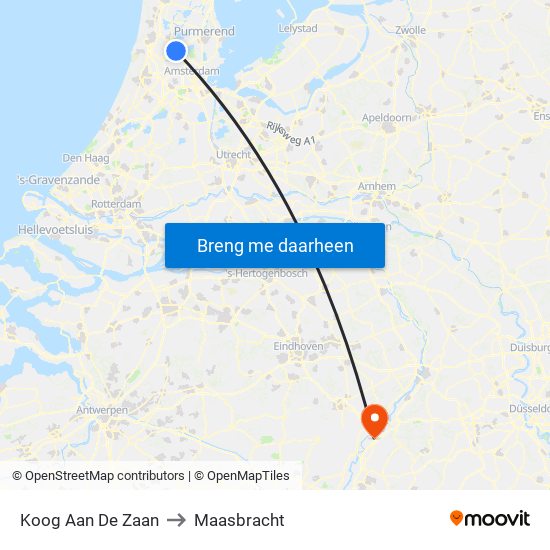 Koog Aan De Zaan to Maasbracht map