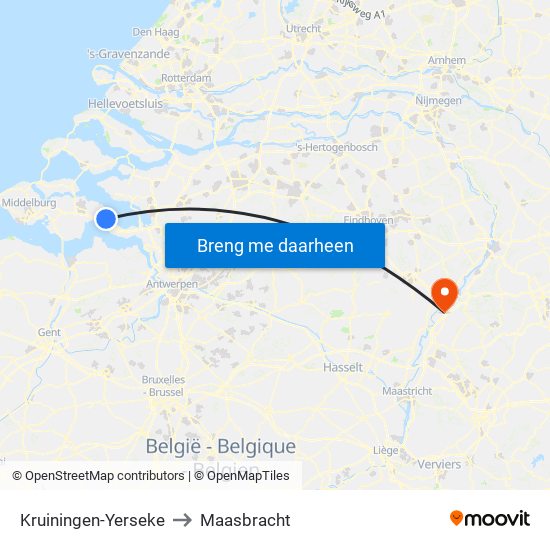 Kruiningen-Yerseke to Maasbracht map