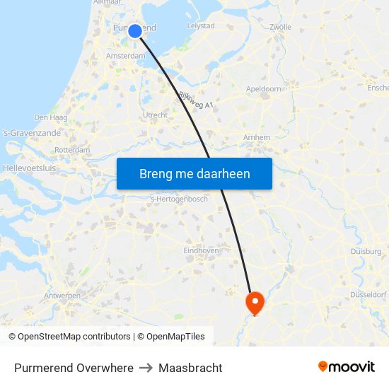 Purmerend Overwhere to Maasbracht map