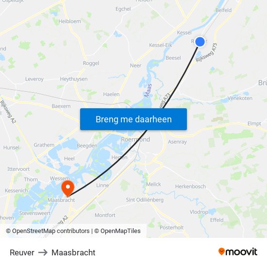 Reuver to Maasbracht map