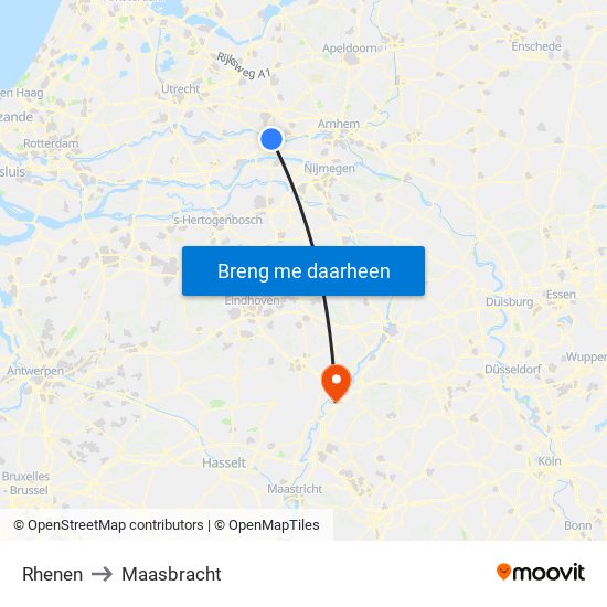 Rhenen to Maasbracht map