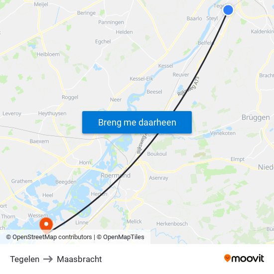 Tegelen to Maasbracht map