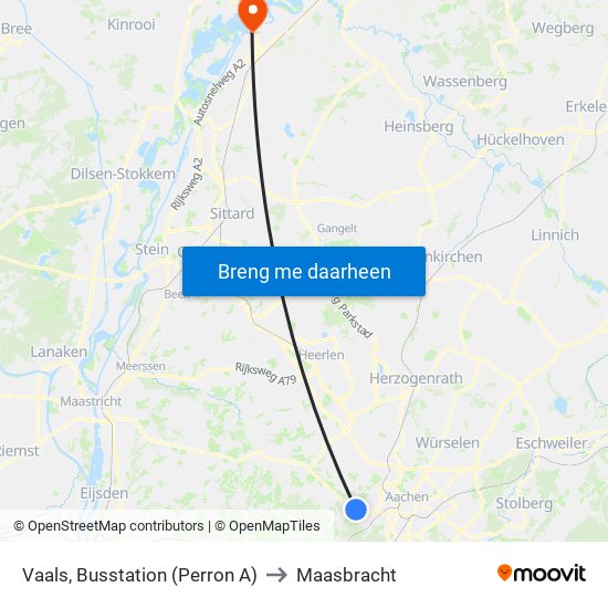 Vaals, Busstation (Perron A) to Maasbracht map