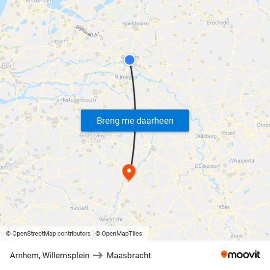 Arnhem, Willemsplein to Maasbracht map
