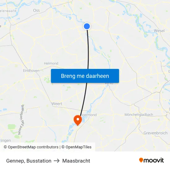 Gennep, Busstation to Maasbracht map