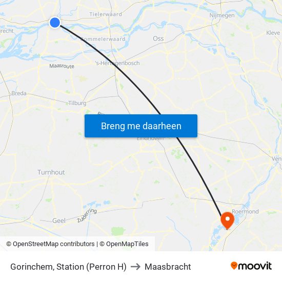 Gorinchem, Station (Perron H) to Maasbracht map