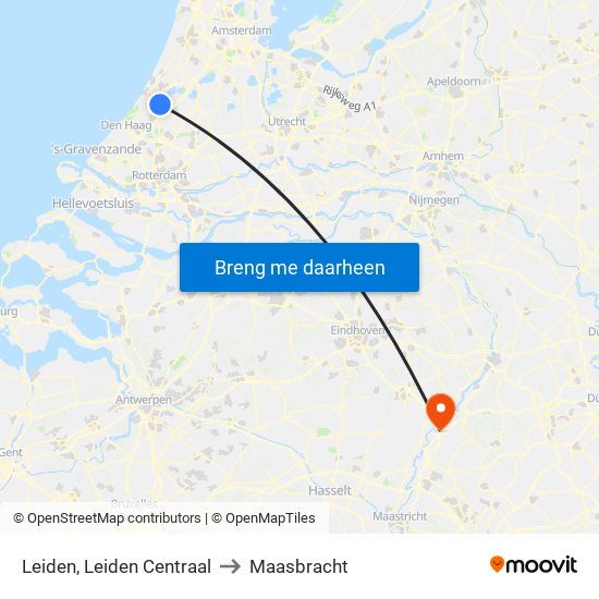 Leiden, Leiden Centraal to Maasbracht map