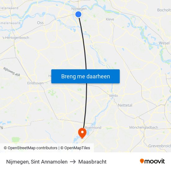 Nijmegen, Sint Annamolen to Maasbracht map