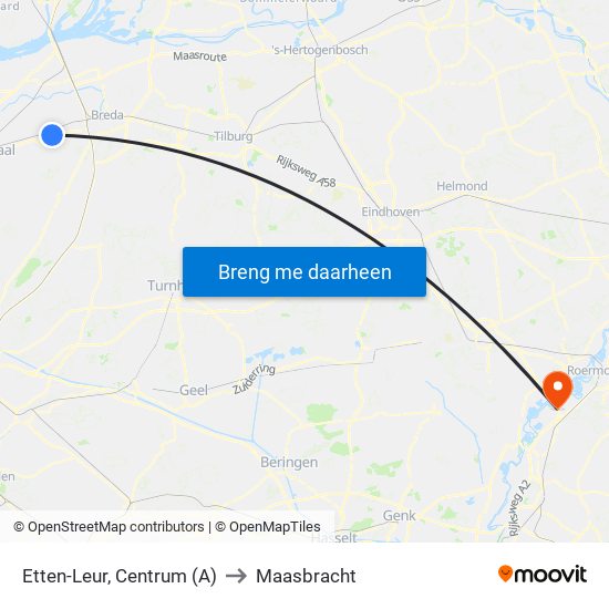 Etten-Leur, Centrum (A) to Maasbracht map