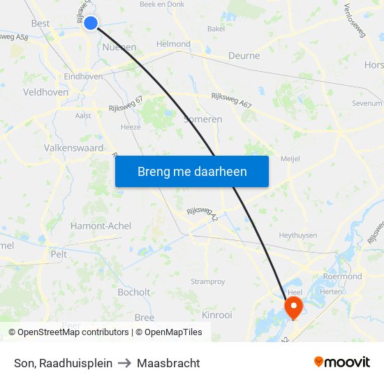 Son, Raadhuisplein to Maasbracht map