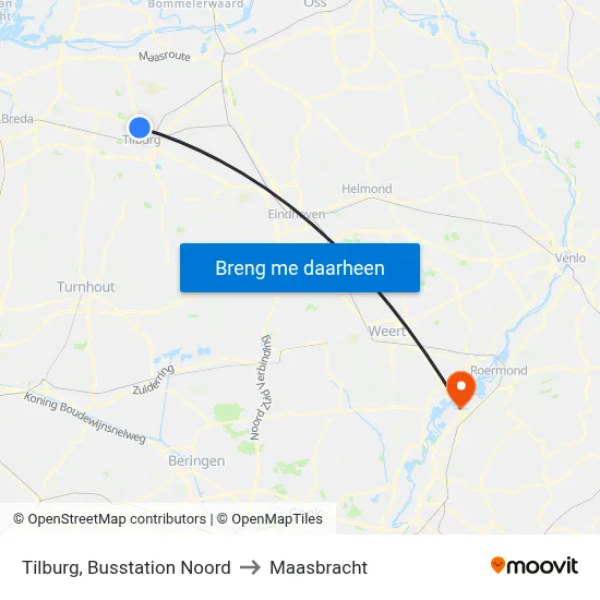 Tilburg, Busstation Noord to Maasbracht map