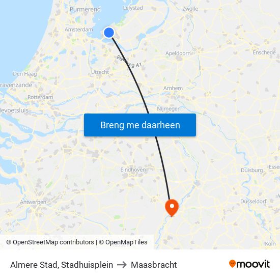Almere Stad, Stadhuisplein to Maasbracht map