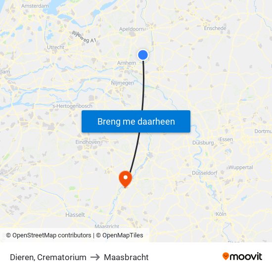 Dieren, Crematorium to Maasbracht map
