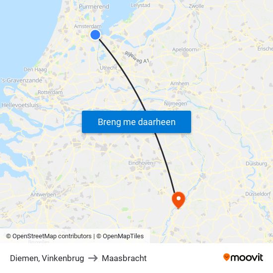 Diemen, Vinkenbrug to Maasbracht map