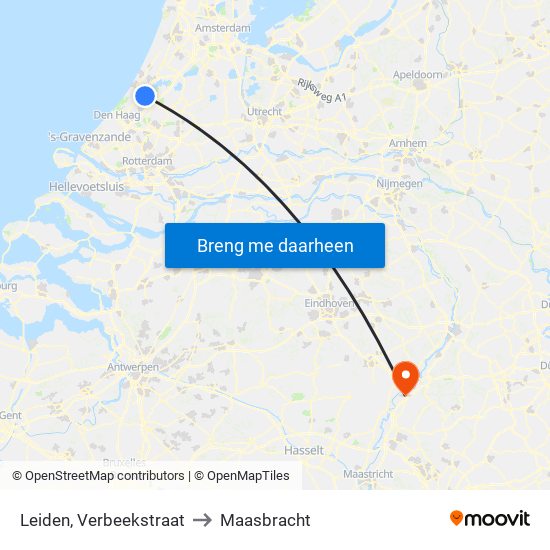 Leiden, Verbeekstraat to Maasbracht map