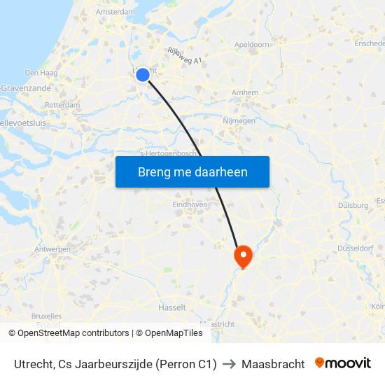 Utrecht, Cs Jaarbeurszijde (Perron C1) to Maasbracht map