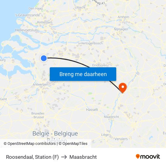 Roosendaal, Station (F) to Maasbracht map