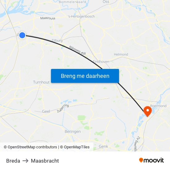 Breda to Maasbracht map
